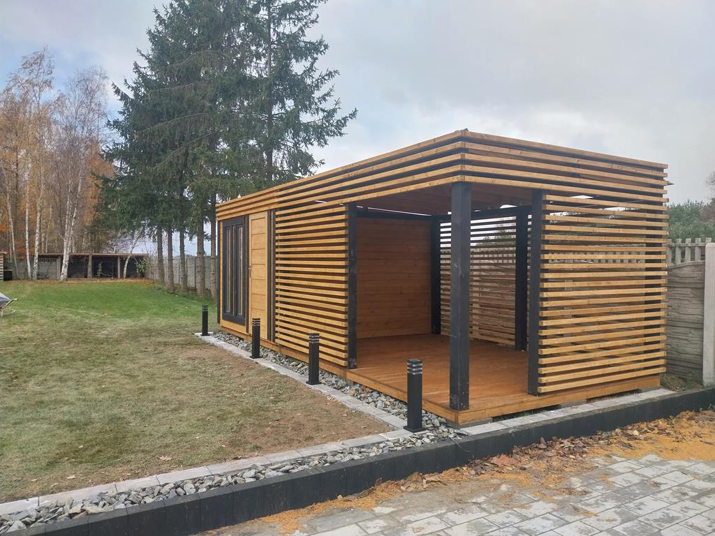 DOMEK narzędziowy Z ALTANĄ TONY 3x6m — realizacja DREWNOTRIK