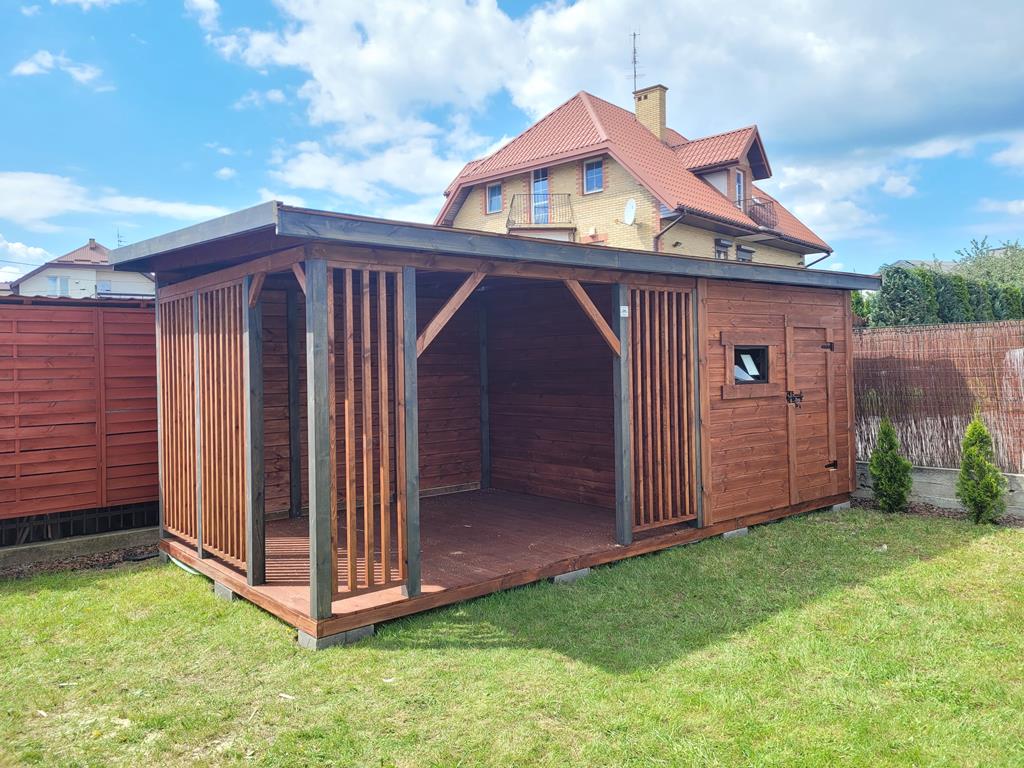 DOMEK narzędziowy Z ALTANĄ C20 6x3m w gotowym ogrodzie